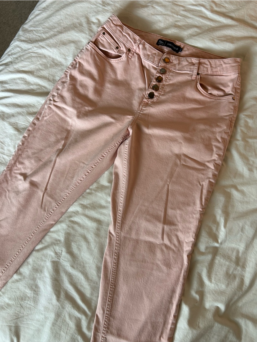 Boden Girlfriend Jeans Pink Button Fly Denim Size 12 Like New